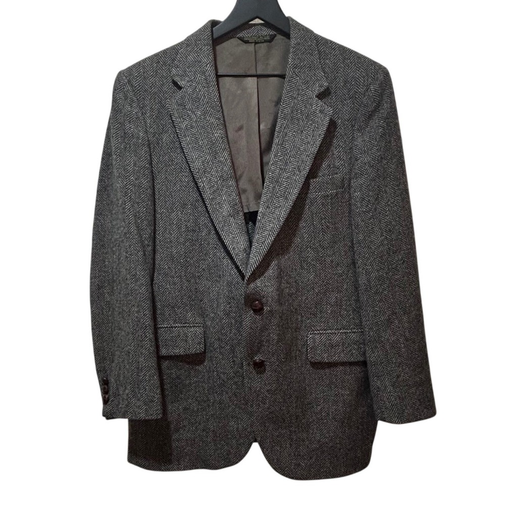 Vintage 70s Glencrest Ltd Jack Lang Men Herringbone 100% Pure Wool Blazer Jacket